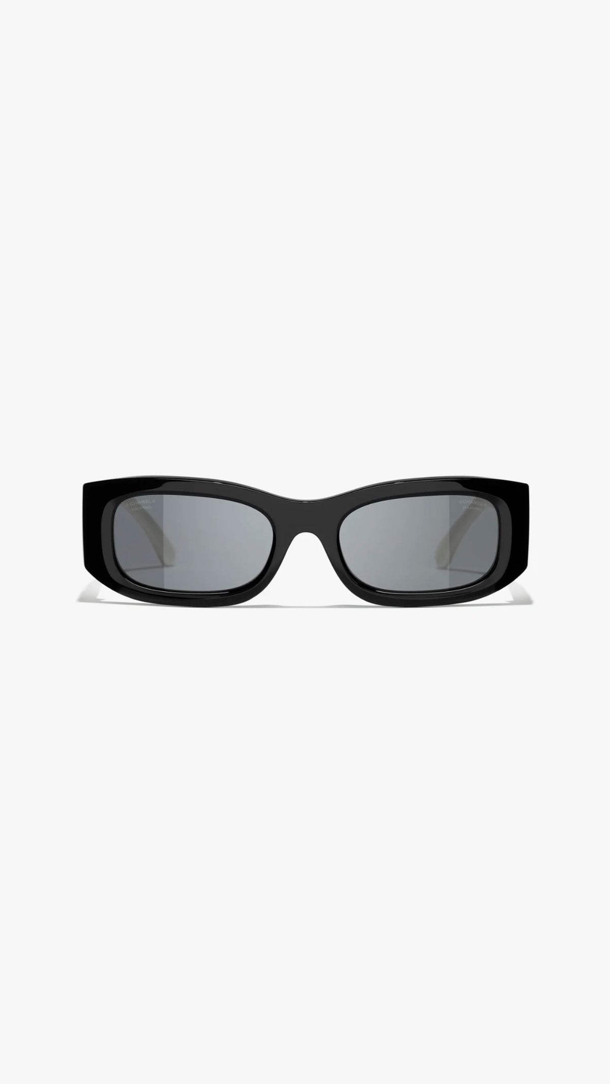 Chanel Rectangle Sunglasses Black/White w. Polarized Gray Lens. CH5525
