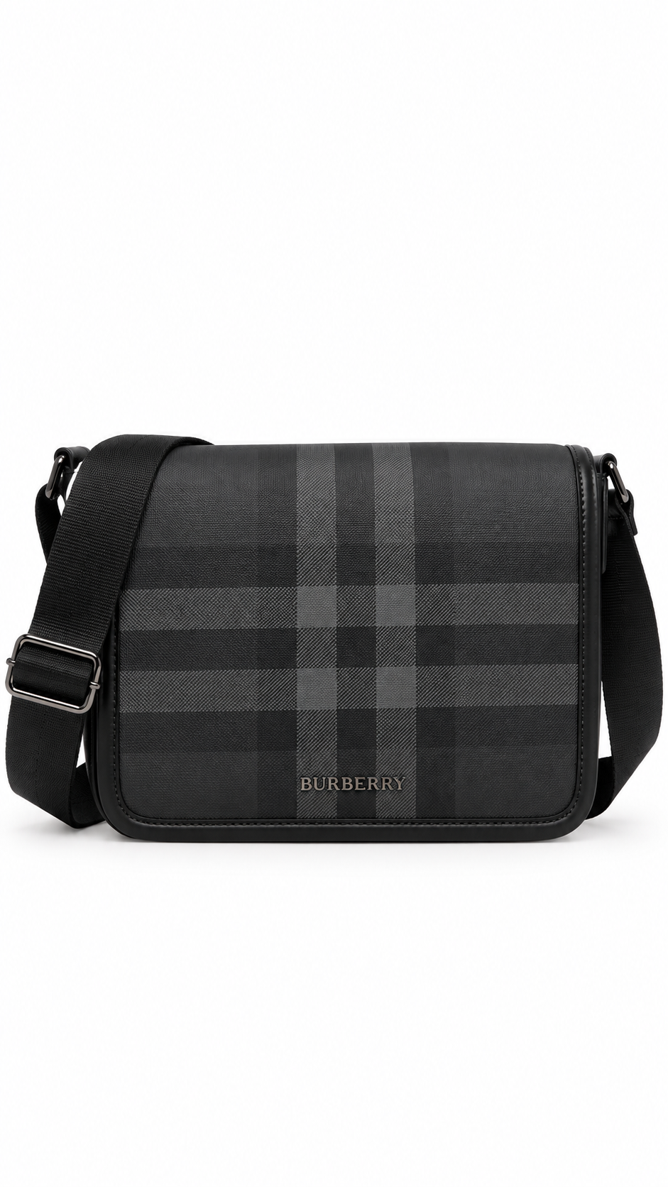 Burberry Alfred Charcoal Check-Print Messenger Bag - Authenticity Guaranteed