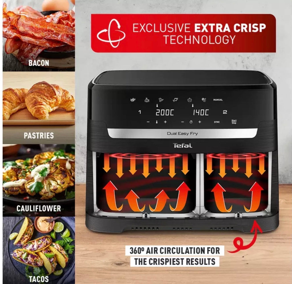 Tefal EY9428G0 Air Fryer Easy Fry Dual XXL 11L Fryer 7 Pre-set Programs Black (used once, pro cleaned)🏴