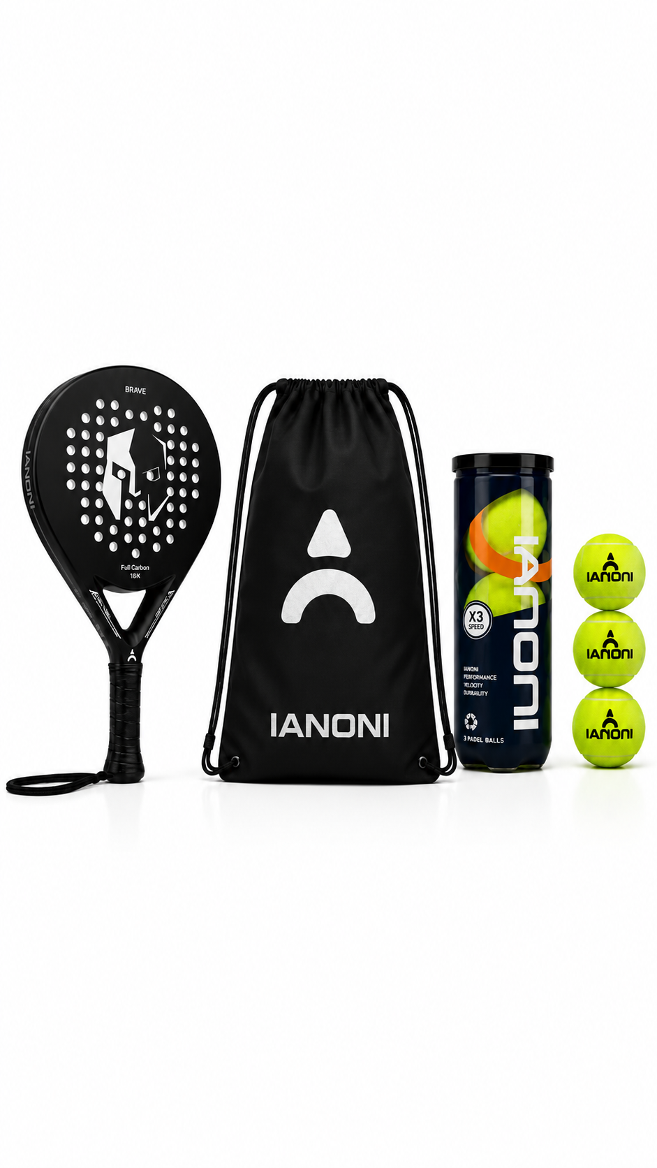 BRAVE Padel Racket Set 100% Carbon Fibre EVA Core Bag + 3 Balls 365g
