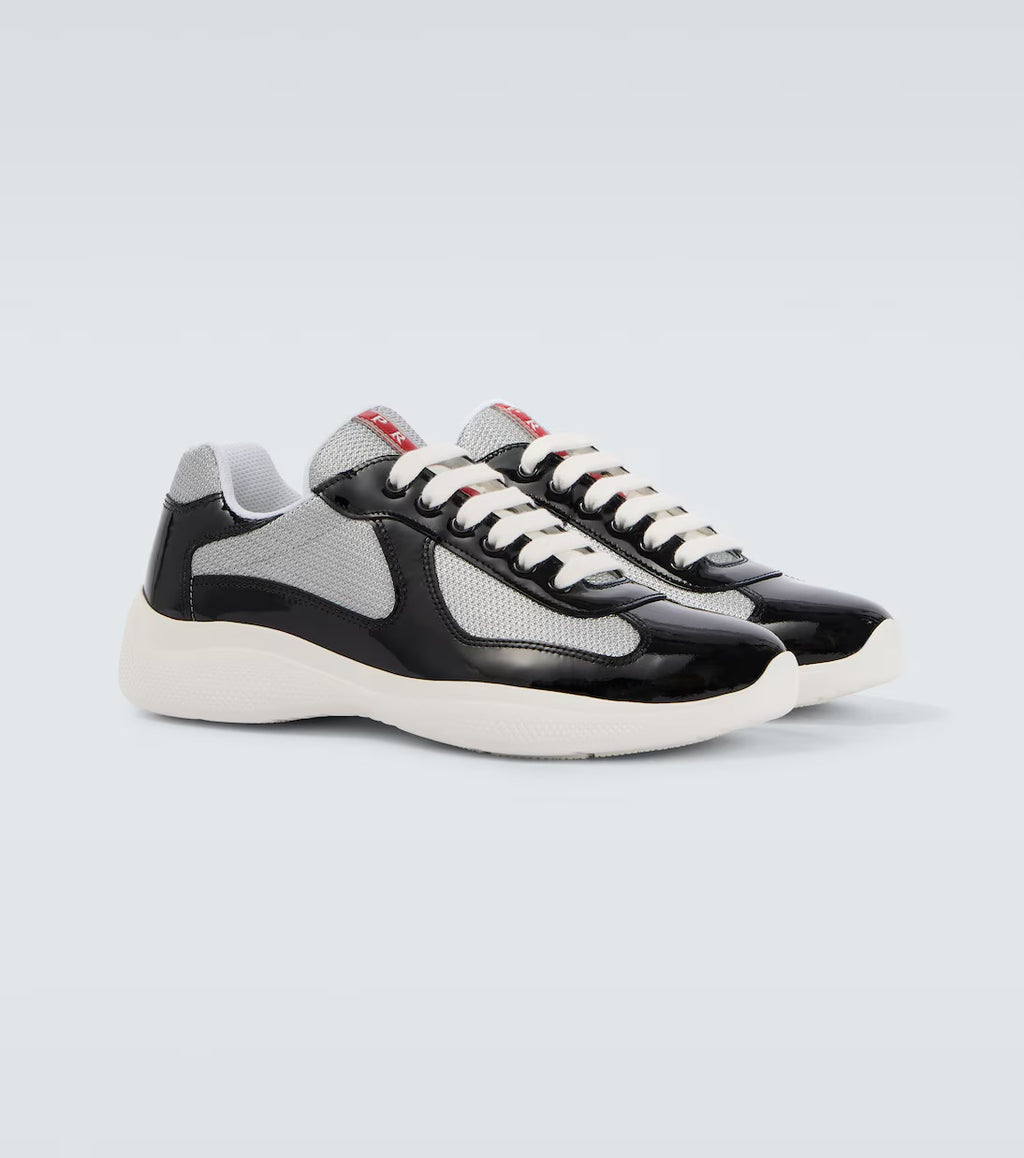 Patent leather and technical fabric Prada America's Cup sneakers Black Silver☑️✔️