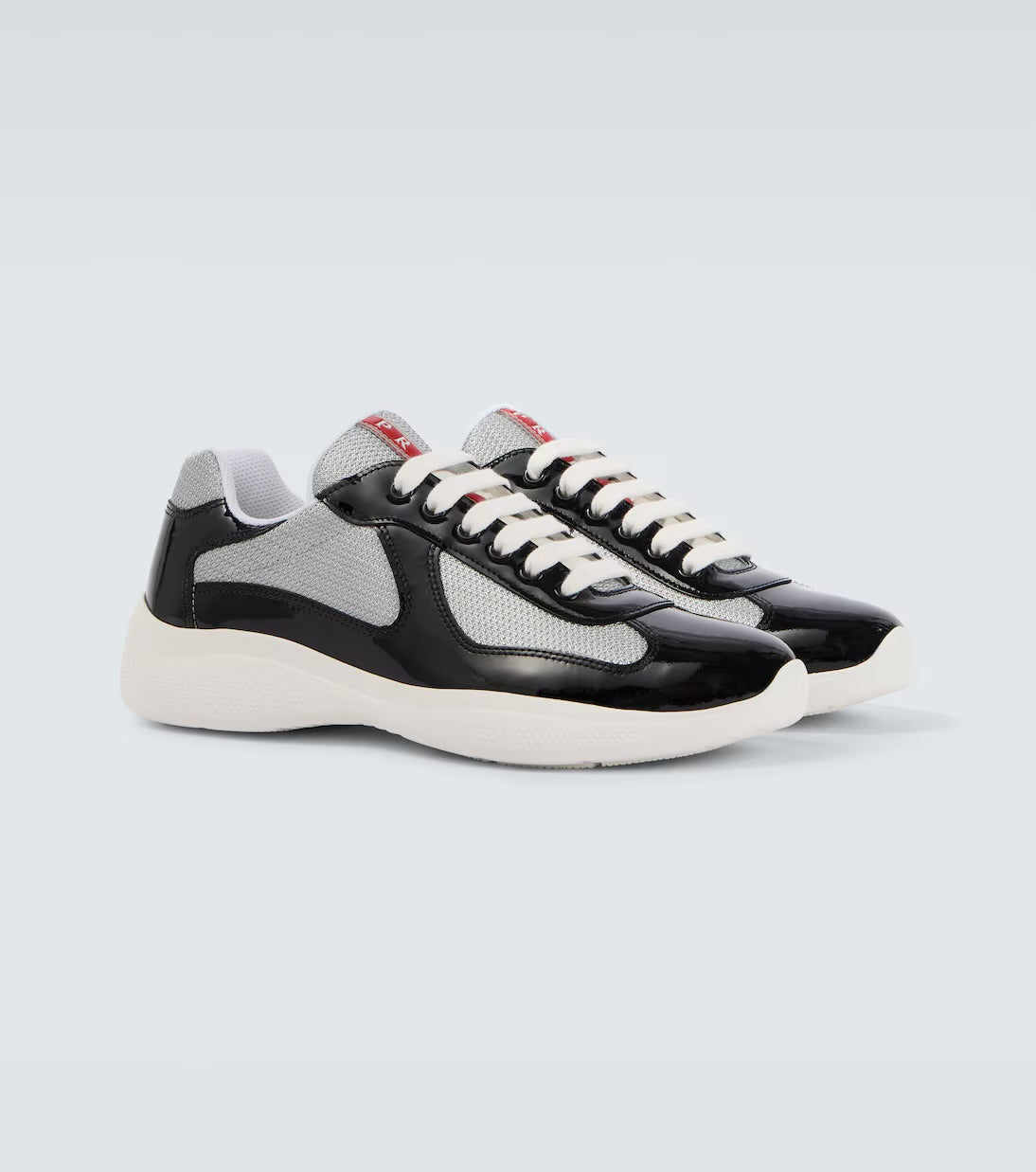 Patent leather and technical fabric Prada America's Cup sneakers Black Silver☑️✔️