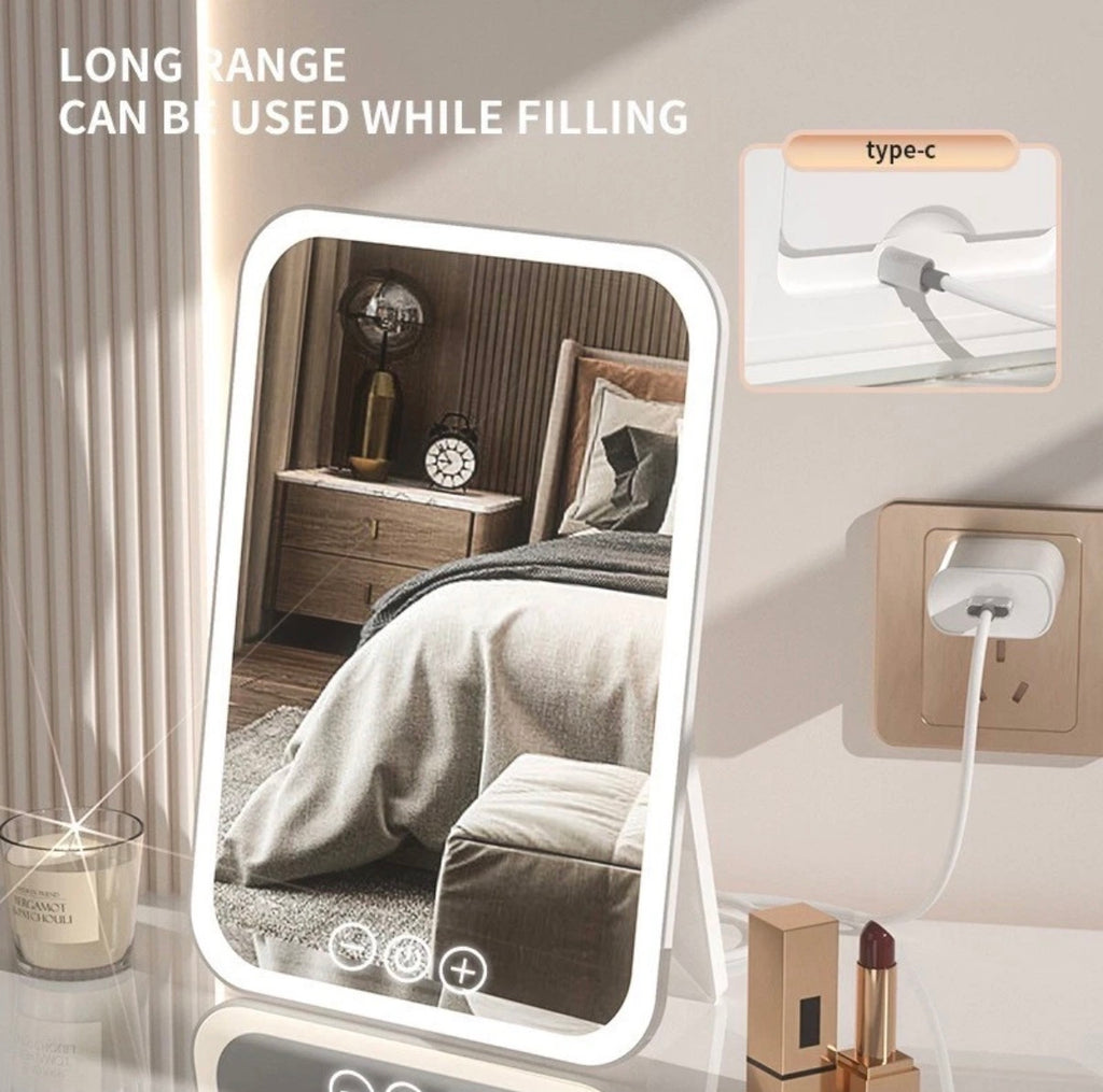 Rechargeable LED Makeup Mirror, 3 Color light, Touch Screen for Travel, Cosmeic