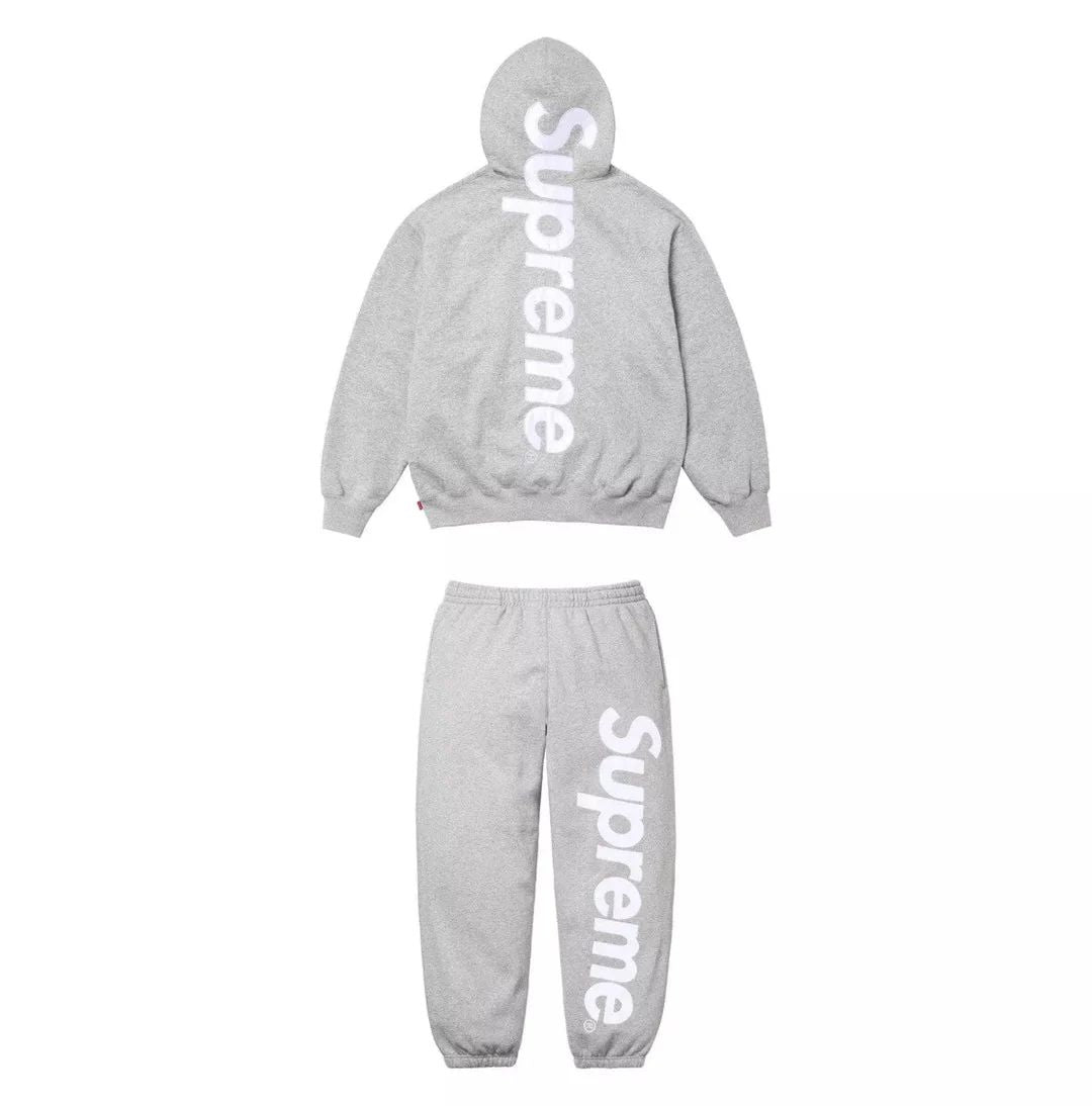 Supreme Satin Appliqué Hooded Sweatshirt & Sweatpants Set Grey ✅