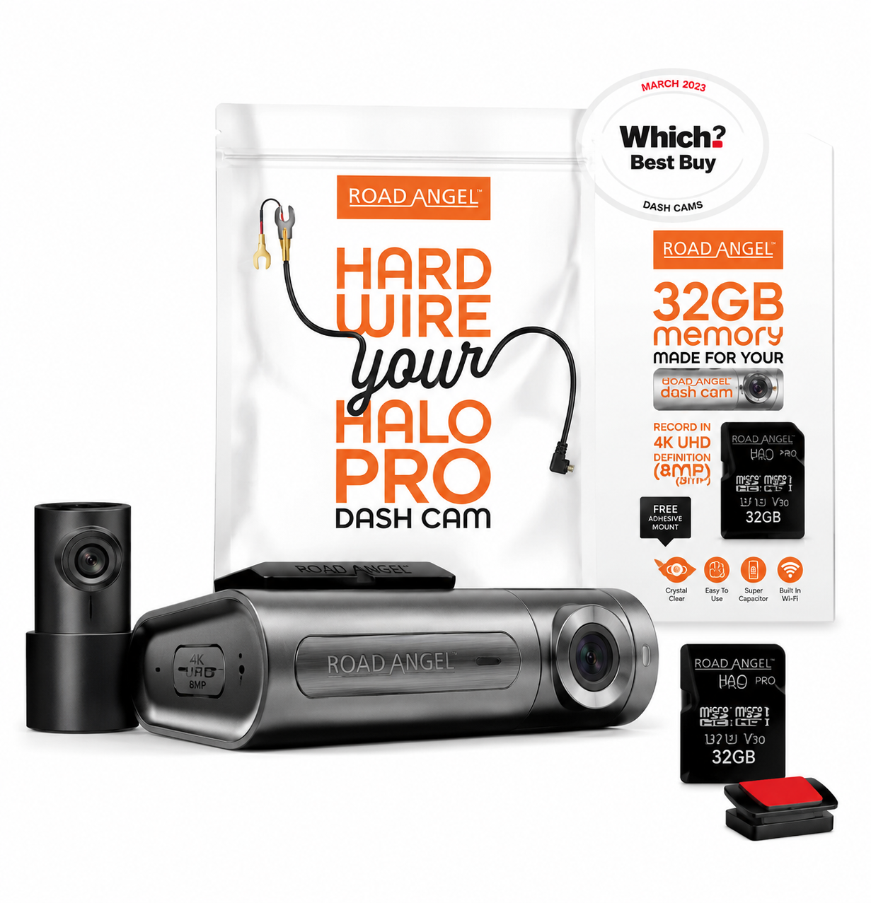 Road Angel Halo Pro 2K+ 1520p Dashcam With 32GB Automotive Grade SD Card & Hardwiring Kit