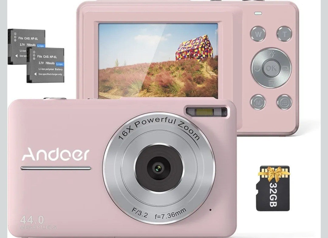 Andoer Digital Camera, 32GB Memory Card, 1080P Compact Portable Photo Camera, 44MP Comp - New 🏴