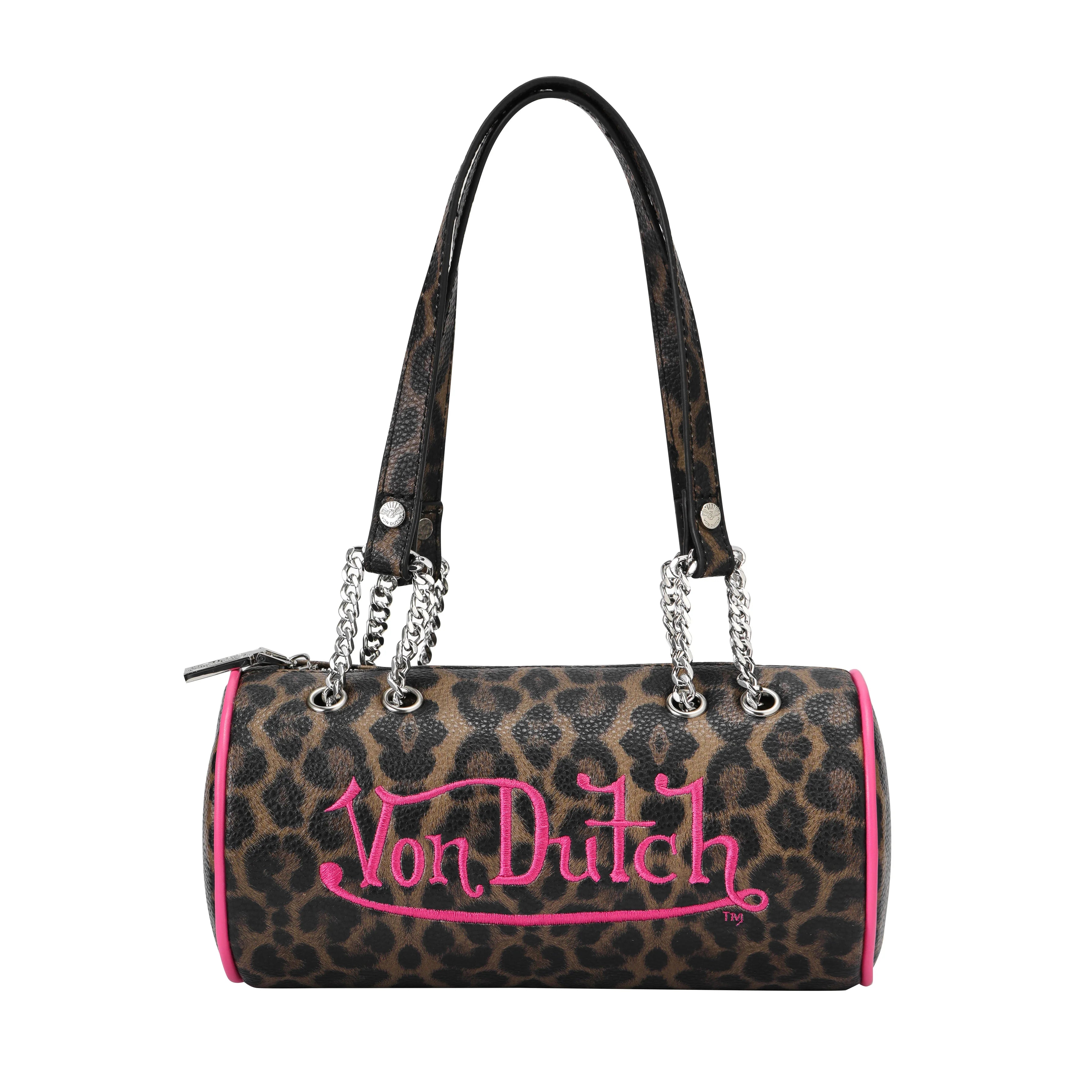 Von Dutch Pink Cheetah Barrel Bag