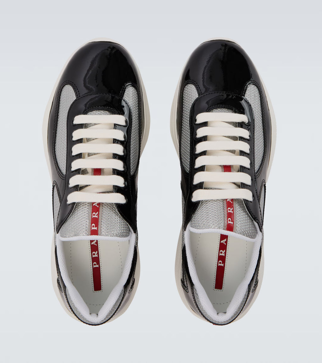 Patent leather and technical fabric Prada America's Cup sneakers Black Silver☑️✔️