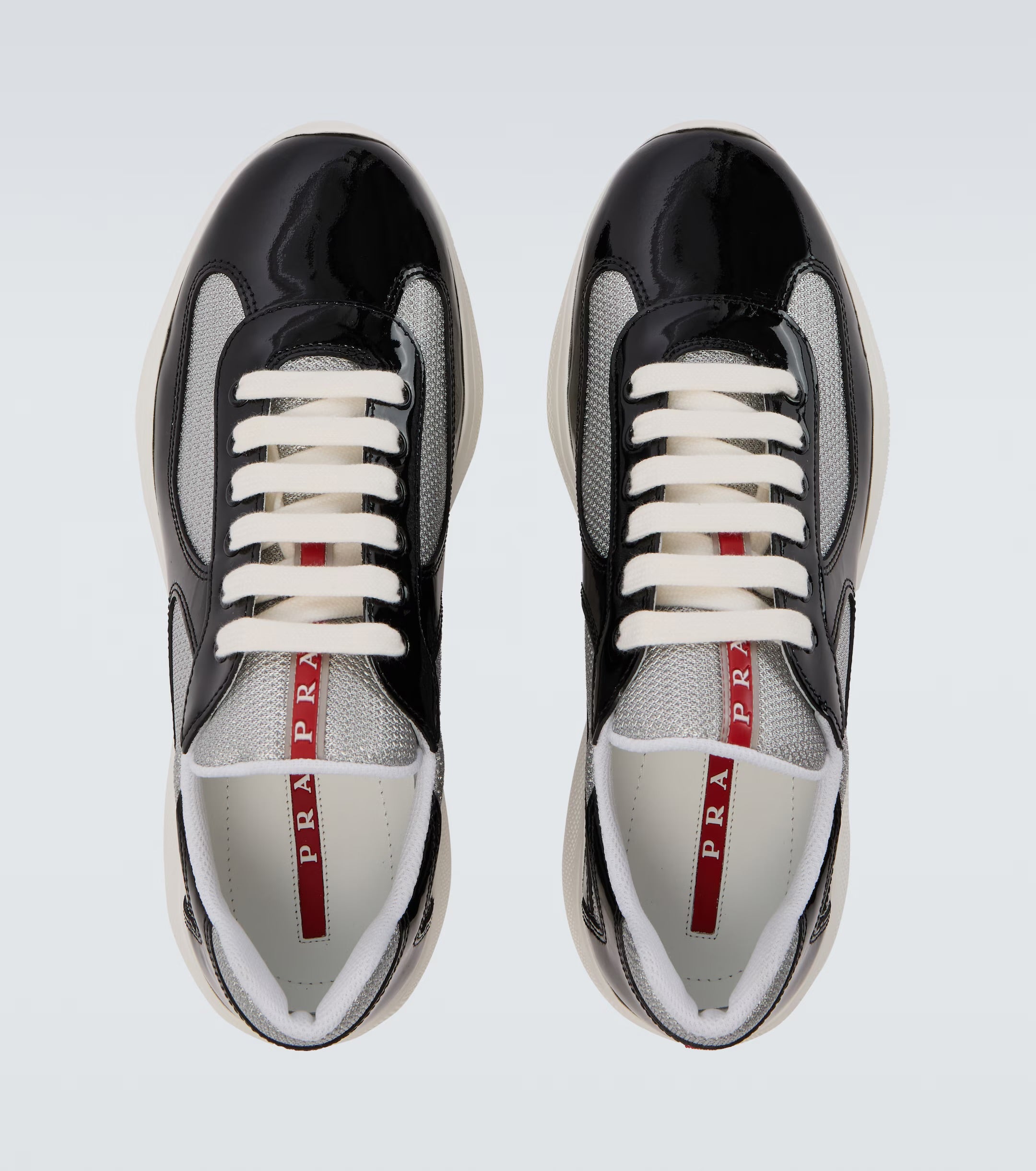 Patent leather and technical fabric Prada America's Cup sneakers Black Silver☑️✔️
