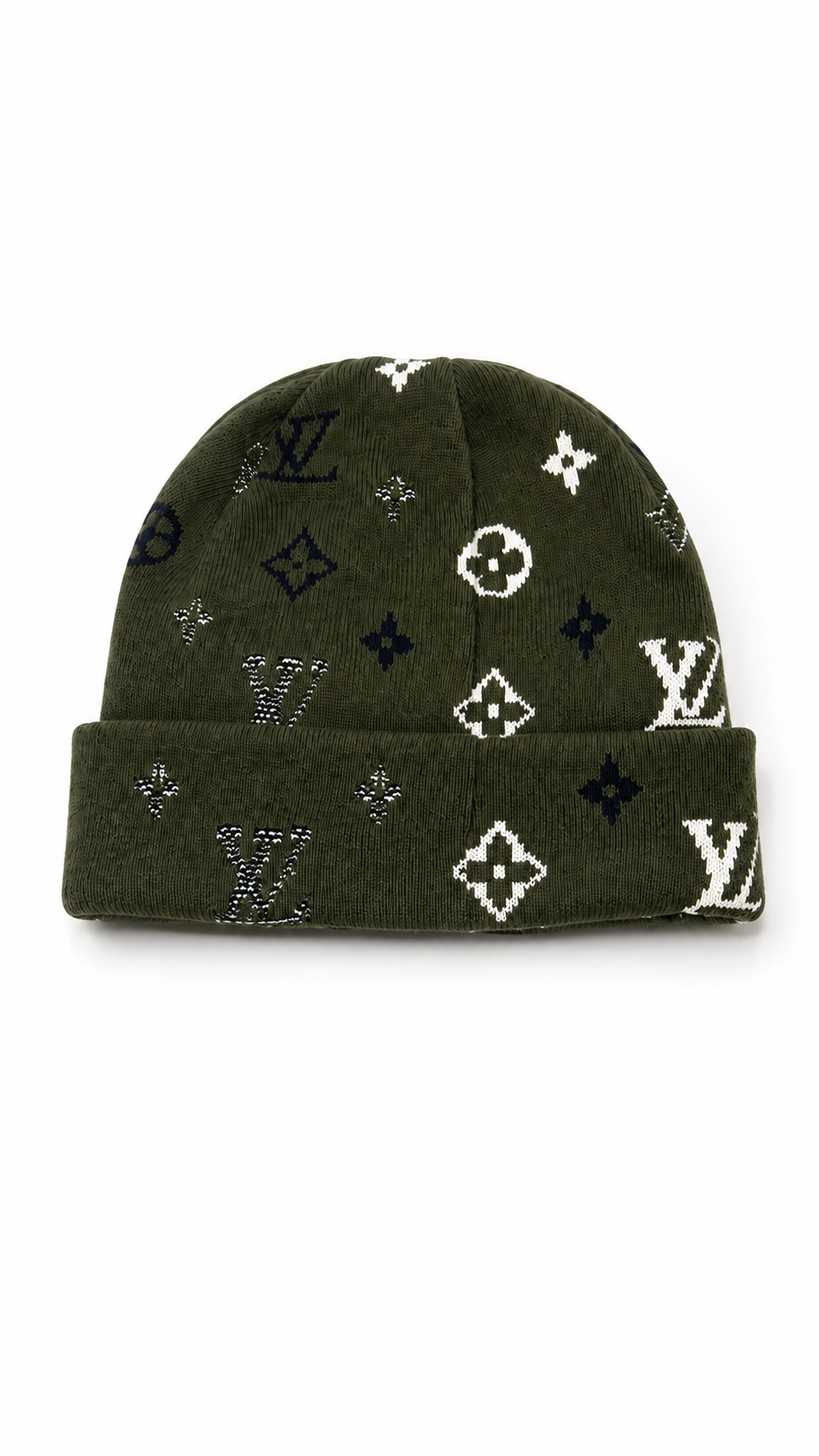 Louis Vuitton Monogram Knit Beanie Hat Green/Grey One Size- Authenticity Guaranteed
