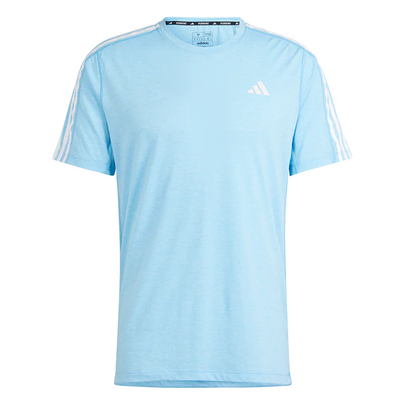 ADIDAS OWN THE RUN 3 STRIPES SHORT SLEEVE MEN'S RUNNING TEE - SEMI BLUE BURST/WHITE