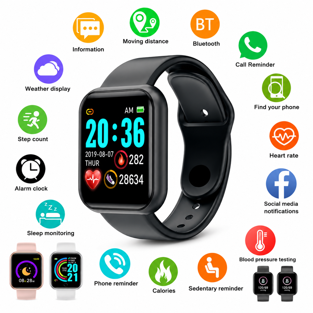 Smart Watch Fitness Tracker Blood Pressure Heart Rate for Android & iOS Apple