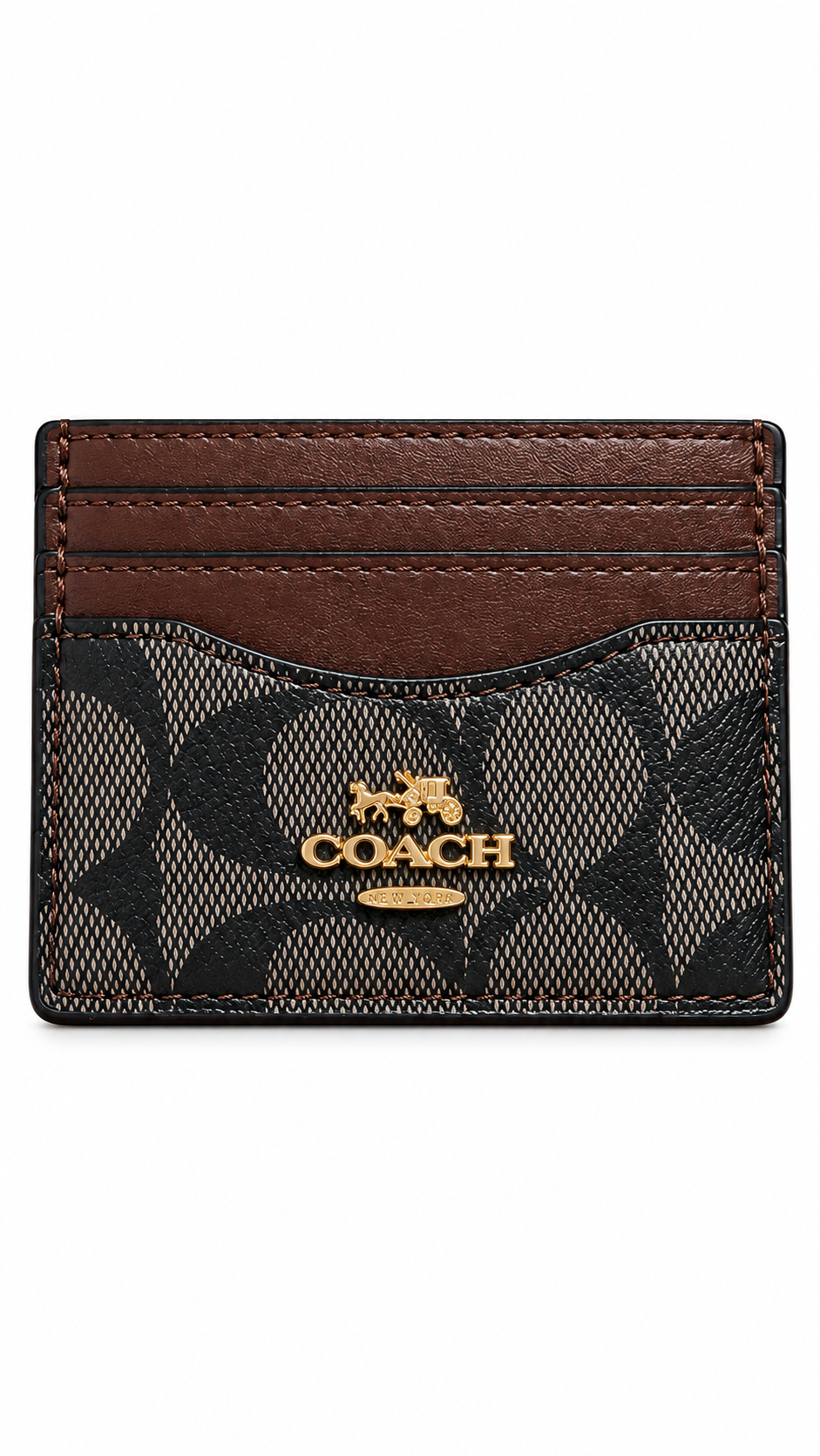 Coach Women’s Card Wallet Leather/Canvas Logo Pattern Black/Brown Credit Card - Authenticity Guaranteed