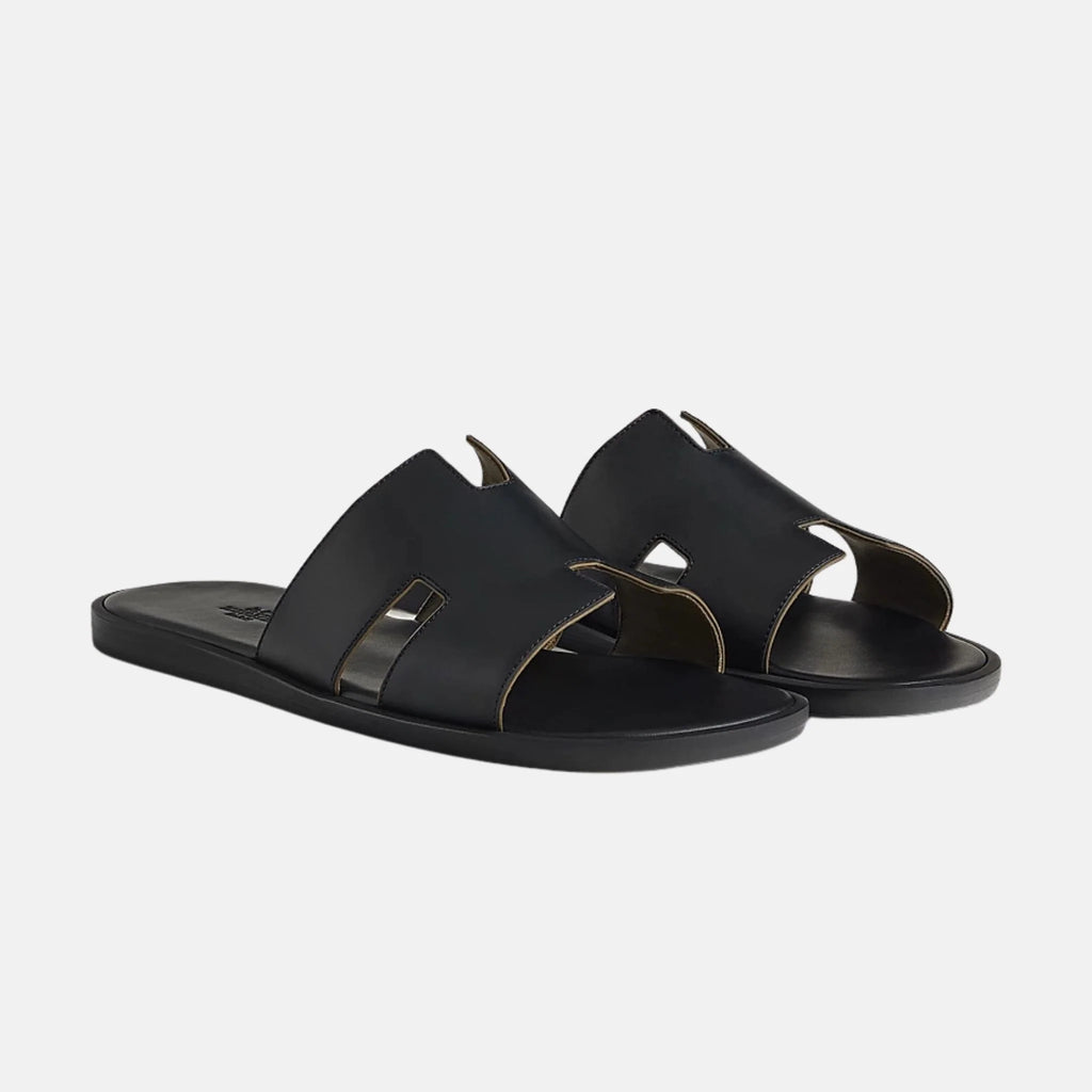 Hermes Men's Izmir Sandals in black calfskin leather - UK 8