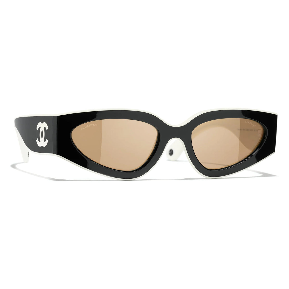 Chanel CH6056 54mm Cat Eye Sunglasses in Black and White With Tea Lenses