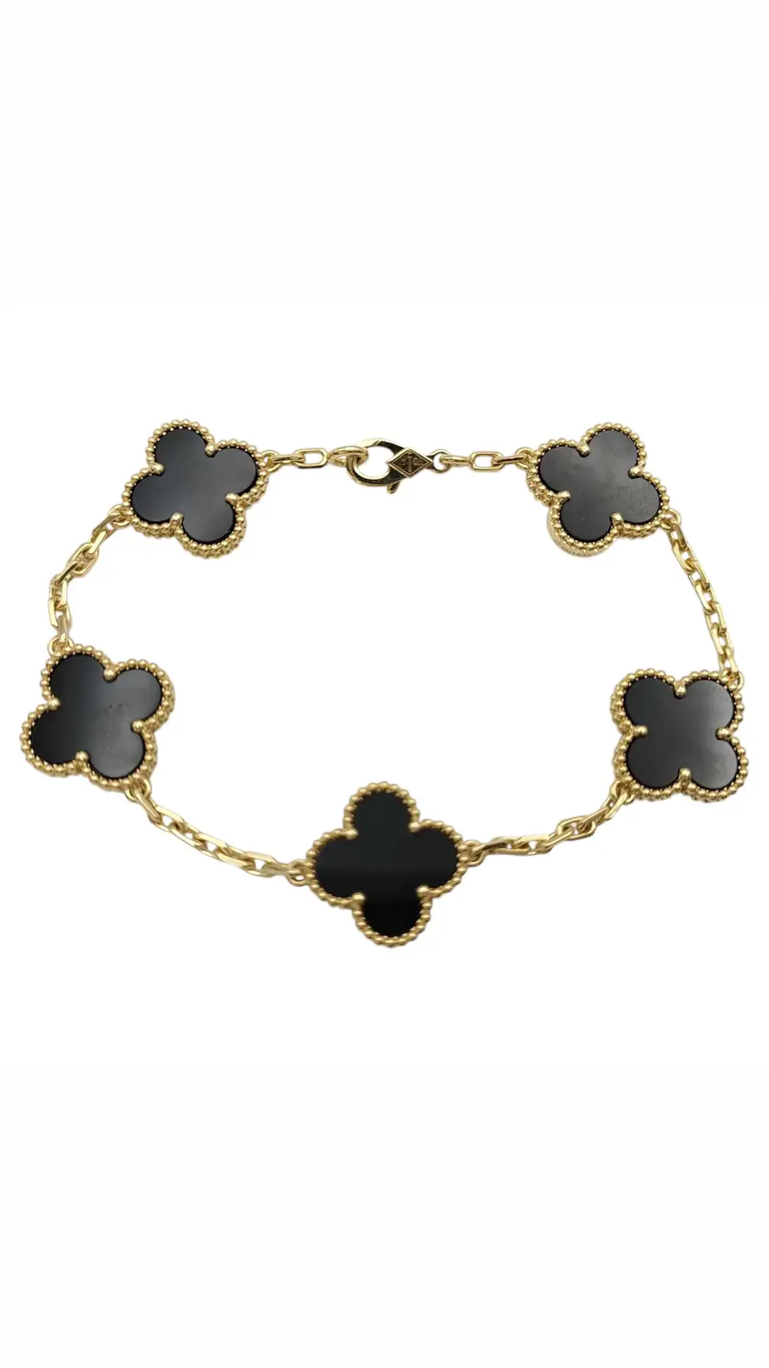 Van Cleef & Arpels Vintage Alhambra 5 Motif Black Onyx Yellow Gold Bracelet