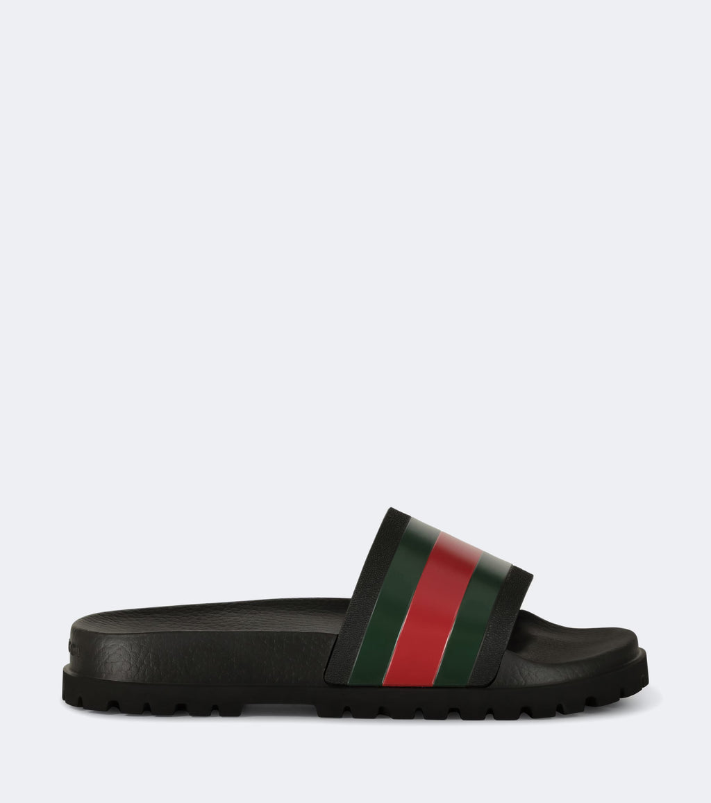 Gucci Men's Web Rubber Slide Sandals ‘Black GRB’ - Multiple Sizes