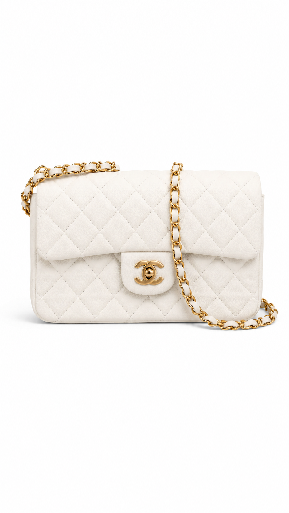 Chanel White Quilted Flap Bag with Gold Hardware