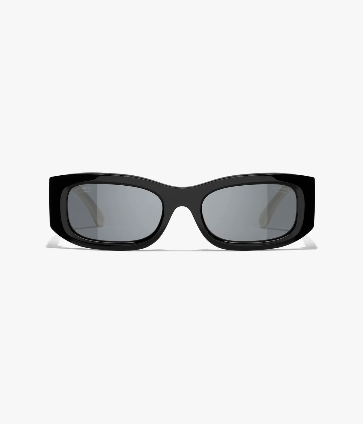 Chanel Rectangle Sunglasses Black/White w. Polarized Gray Lens. CH5525