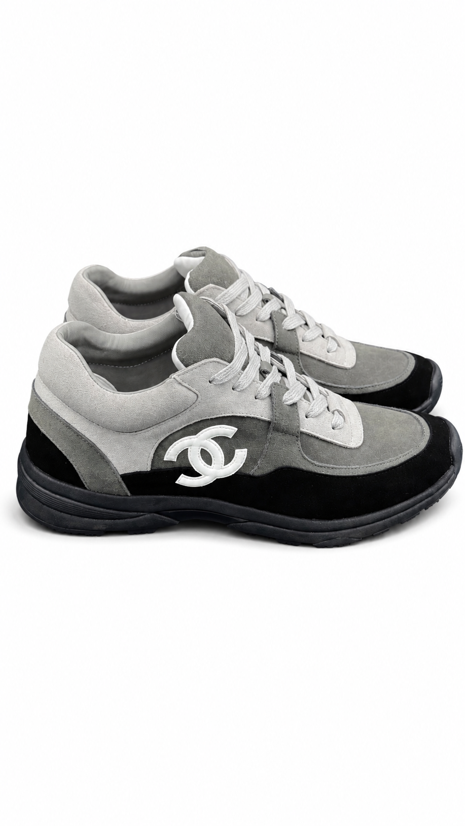 Chanel CC Classic Suede Runners Trainers - Grey/Black
