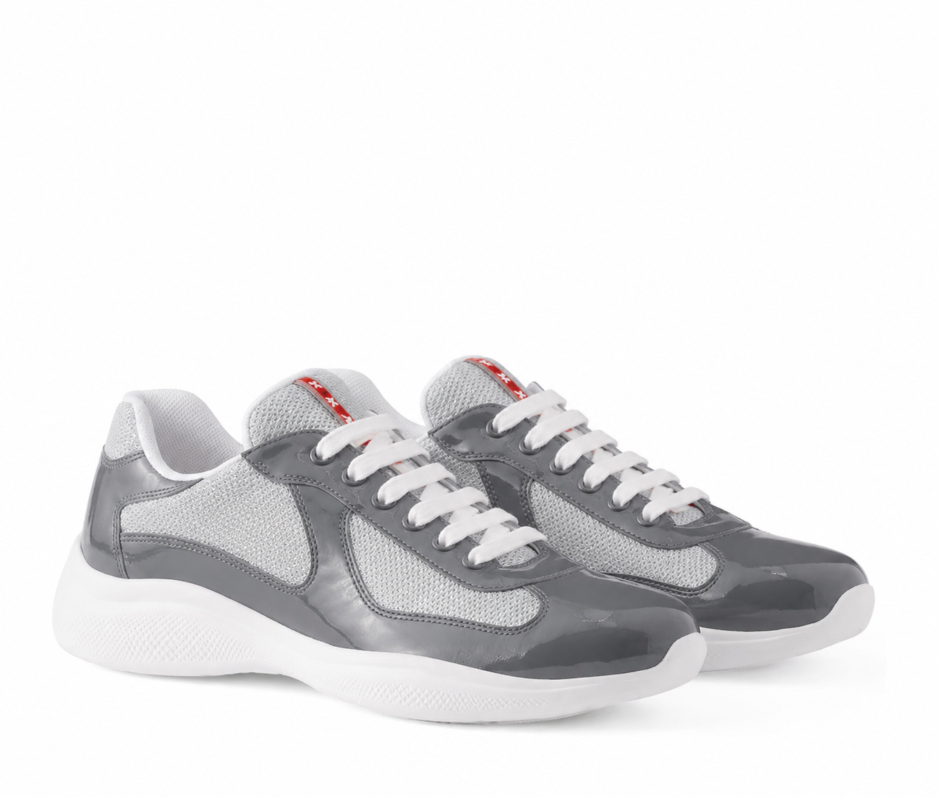 Prada America's Cup Patent-Leather Low-Top Trainers Grey✔️