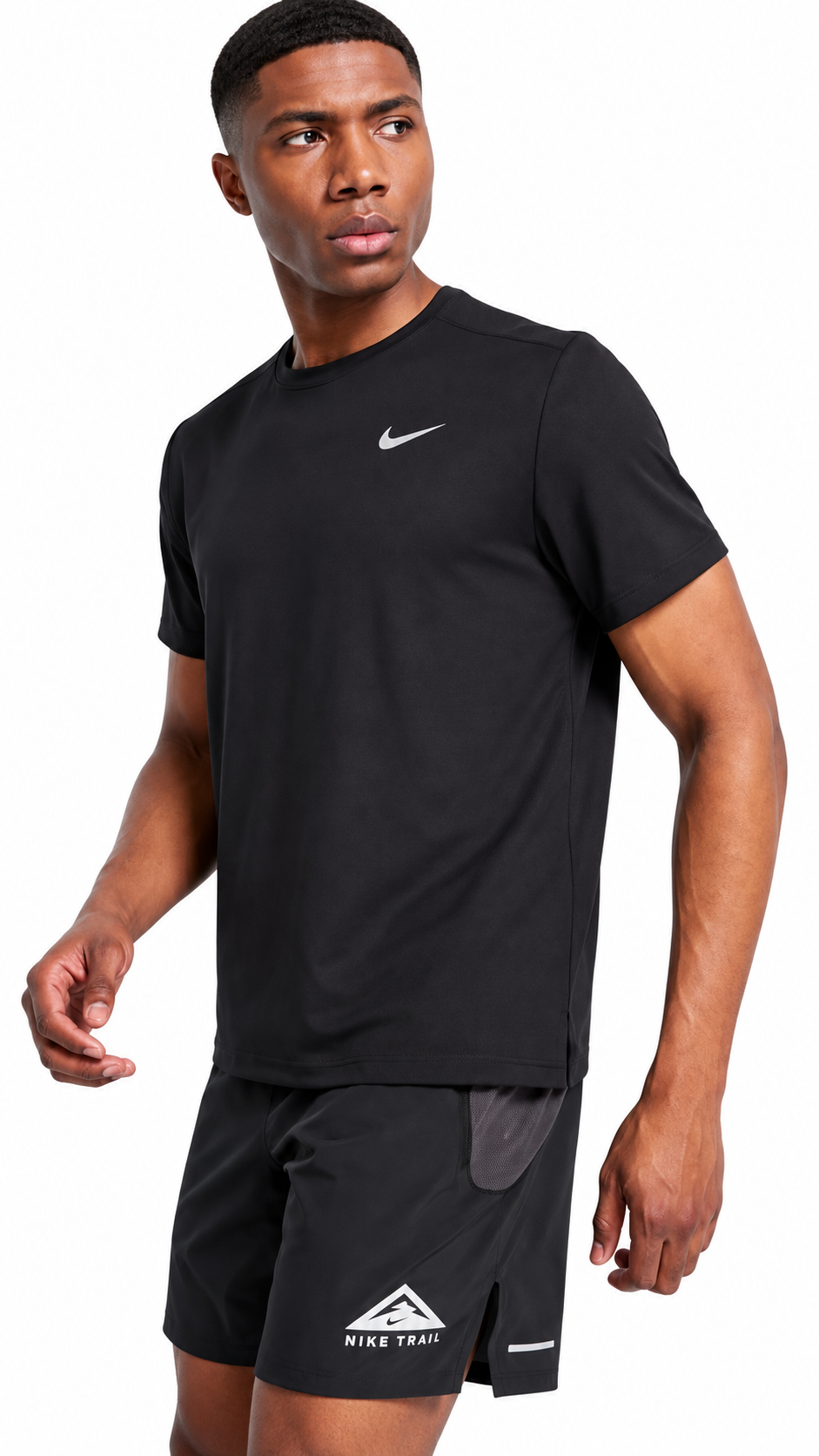 Nike Dri Ft Running T Shirt Mens Black Short Sleeve Crew Neck Gym Sports I Authenticity Guaranteed