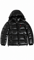 Polo Ralph Lauren Black Hooded Puffer Jacket Full Zip Logo