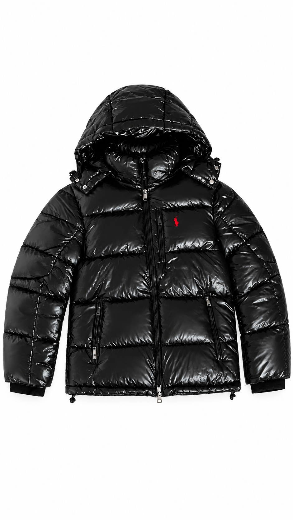 Polo Ralph Lauren Black Hooded Puffer Jacket Full Zip Logo