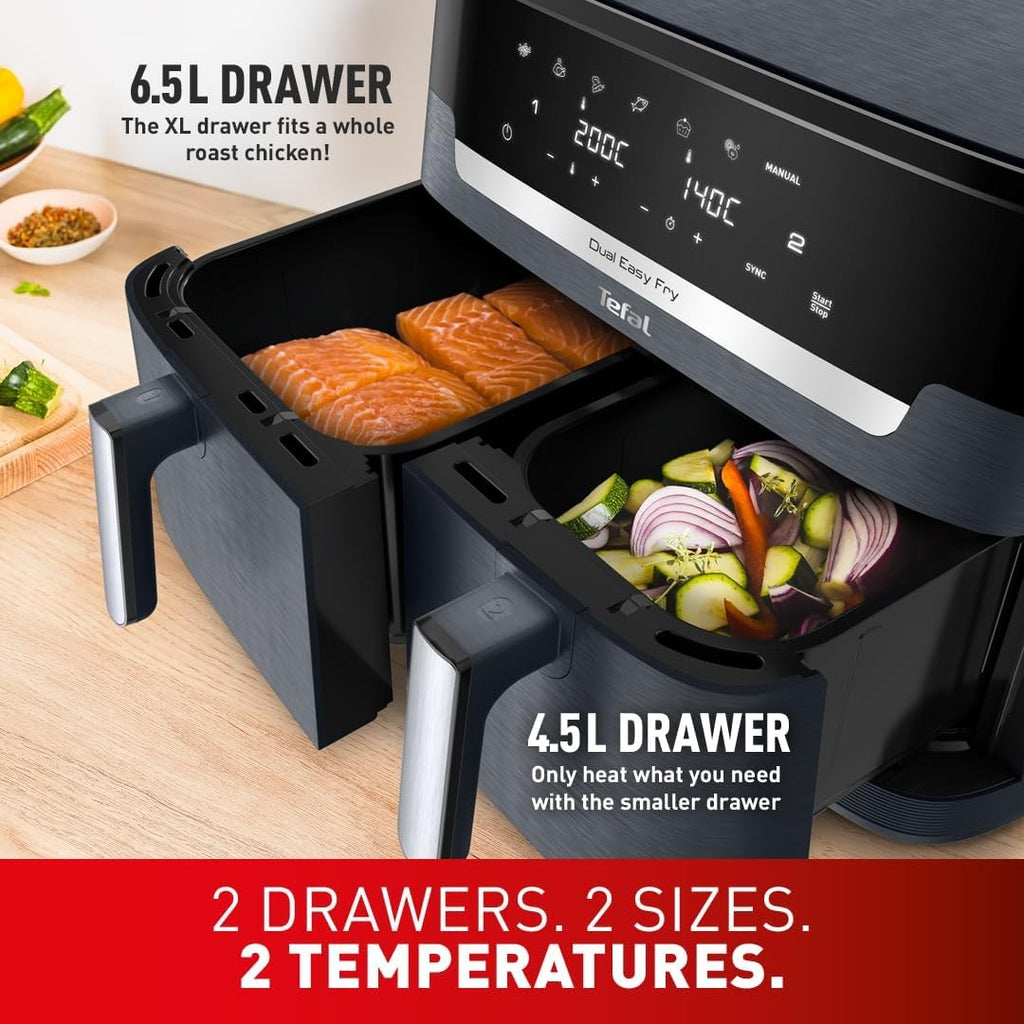 Tefal EY942BG0 Air Fryer Easy Fry Dual XXL No Oil 8+ Portions 8L 2700w Java-Grey - New 🏴