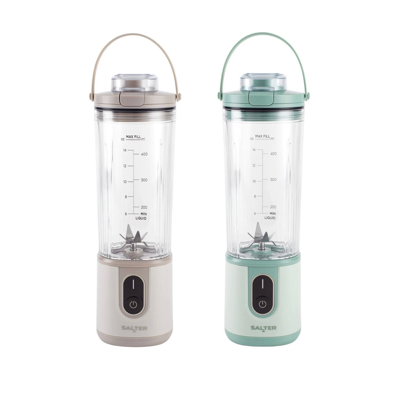 Salter ActiBoost Cordless Portable Blender 2 Pack – 450ml, 100W, Green & Stone