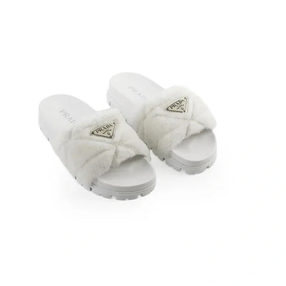 Prada White Shearling Sliders -UK6 💥