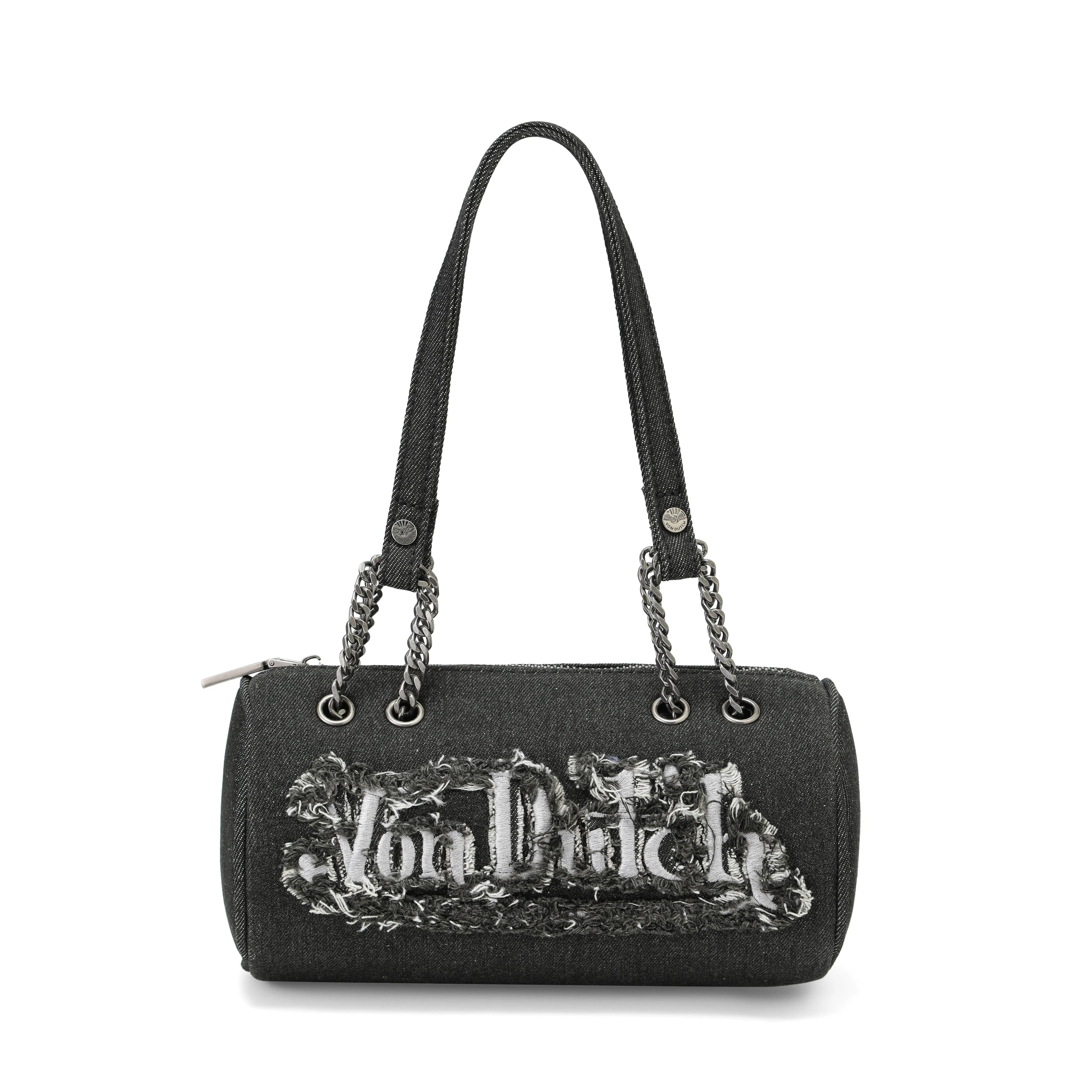 Von Dutch Black Distressed Denim Barrel Bag