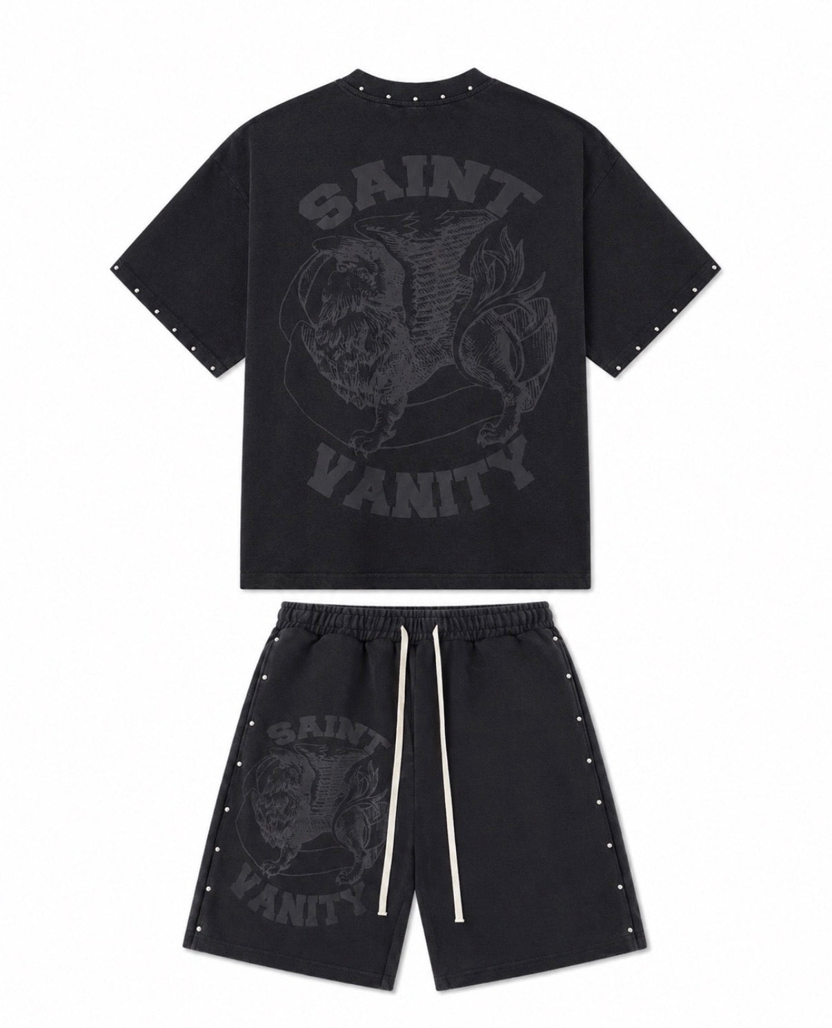 Saint Valley TERRY Short Set "FADED Black”
