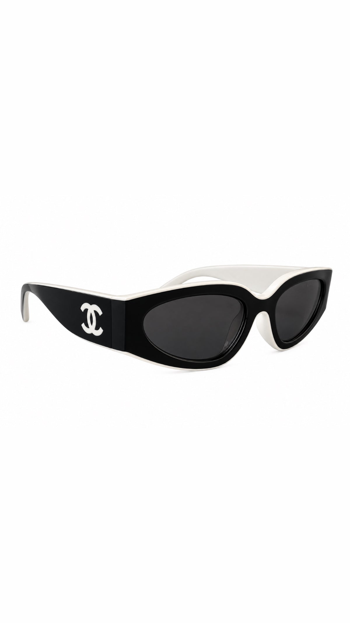 Chanel CH6056 54mm Cat Eye Sunglasses in Black and White With Grey Lenses