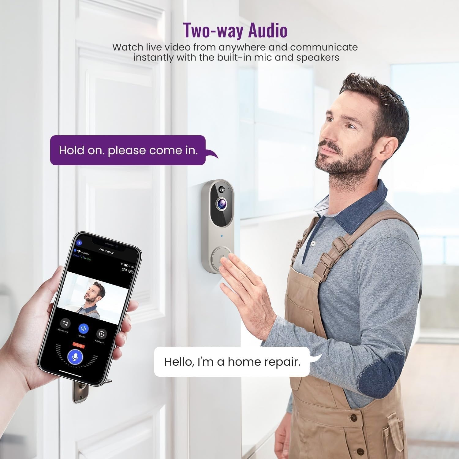 1080P Wireless Video Doorbell Camera with Ring Chime, Smart AI Human Detection - New 🏴