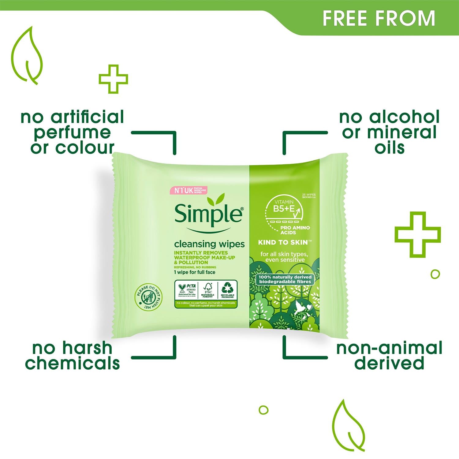 6 x 25 Wipes Simple Kind to Skin Cleansing Wipes For Sensitive Skin - New 🏴
