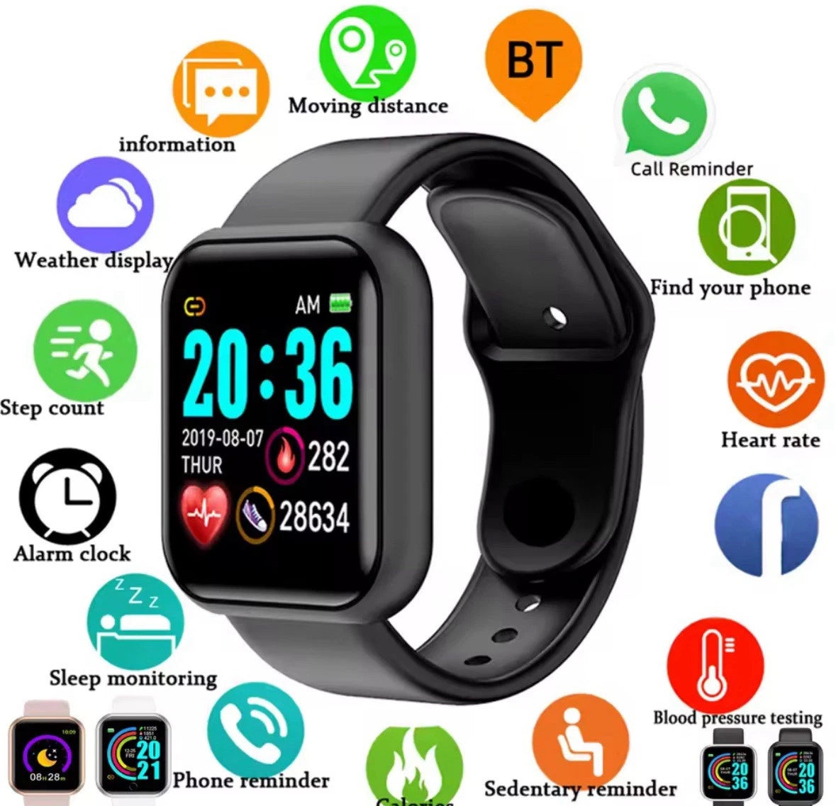 Smart Watch Fitness Tracker Blood Pressure Heart Rate for Android & iOS Apple