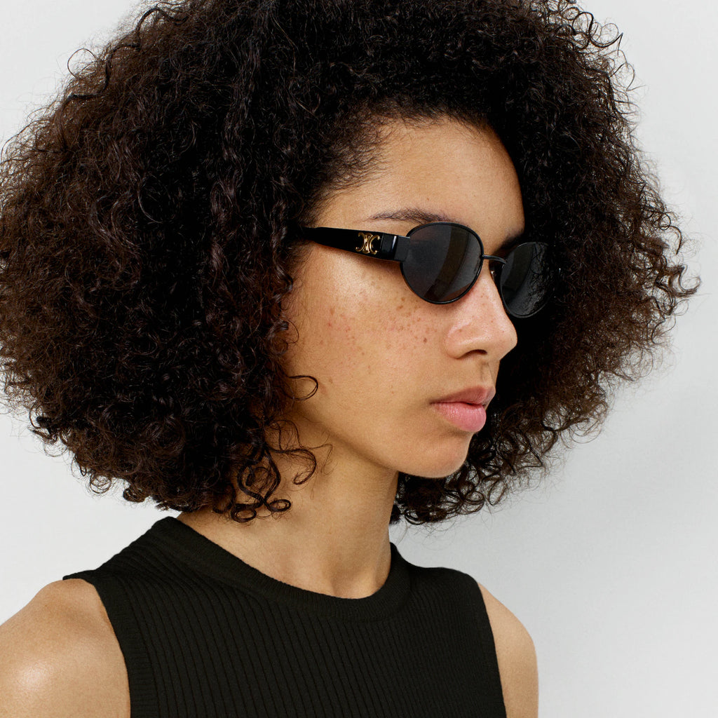 NEW Metal Triomphe Celine CL40235U Gold/Black Oval Women's Sunglasses 🏴