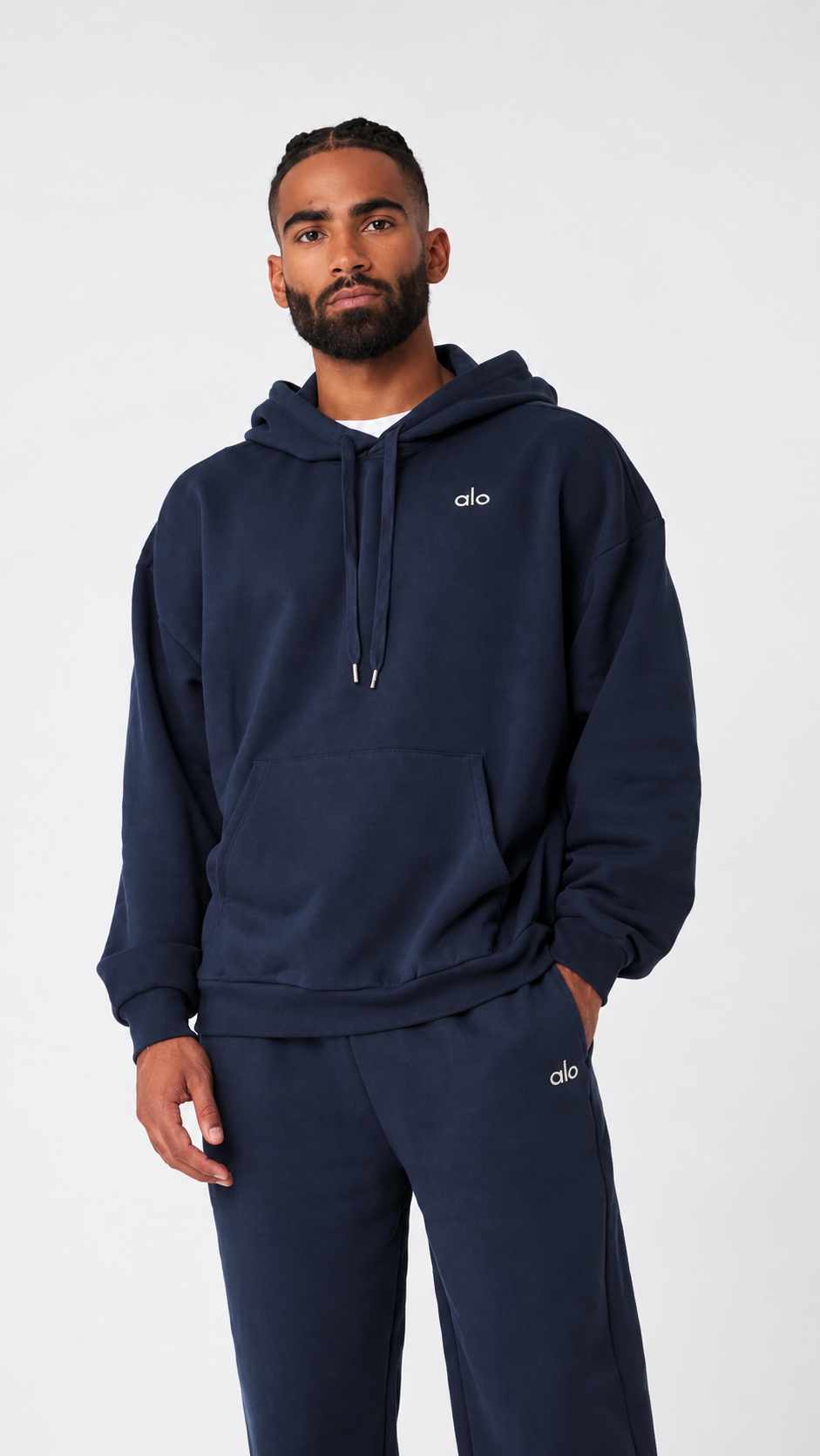 Alo Accolade Hoodie & Straight Leg Sweatpants Full Set Navy