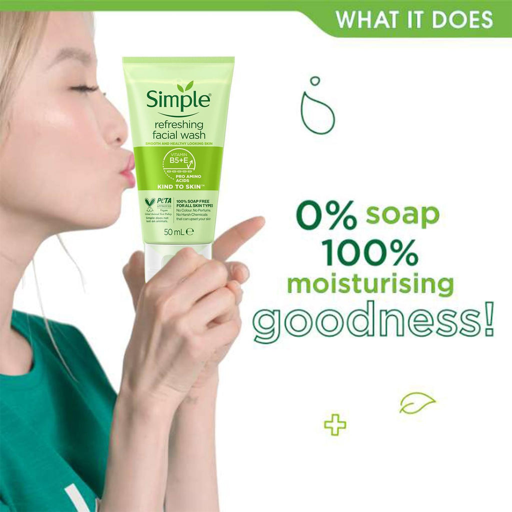Simple Kind to Skin Soap Free Refreshing Facial Gel Wash 50ml, 3 Pack - New 🏴