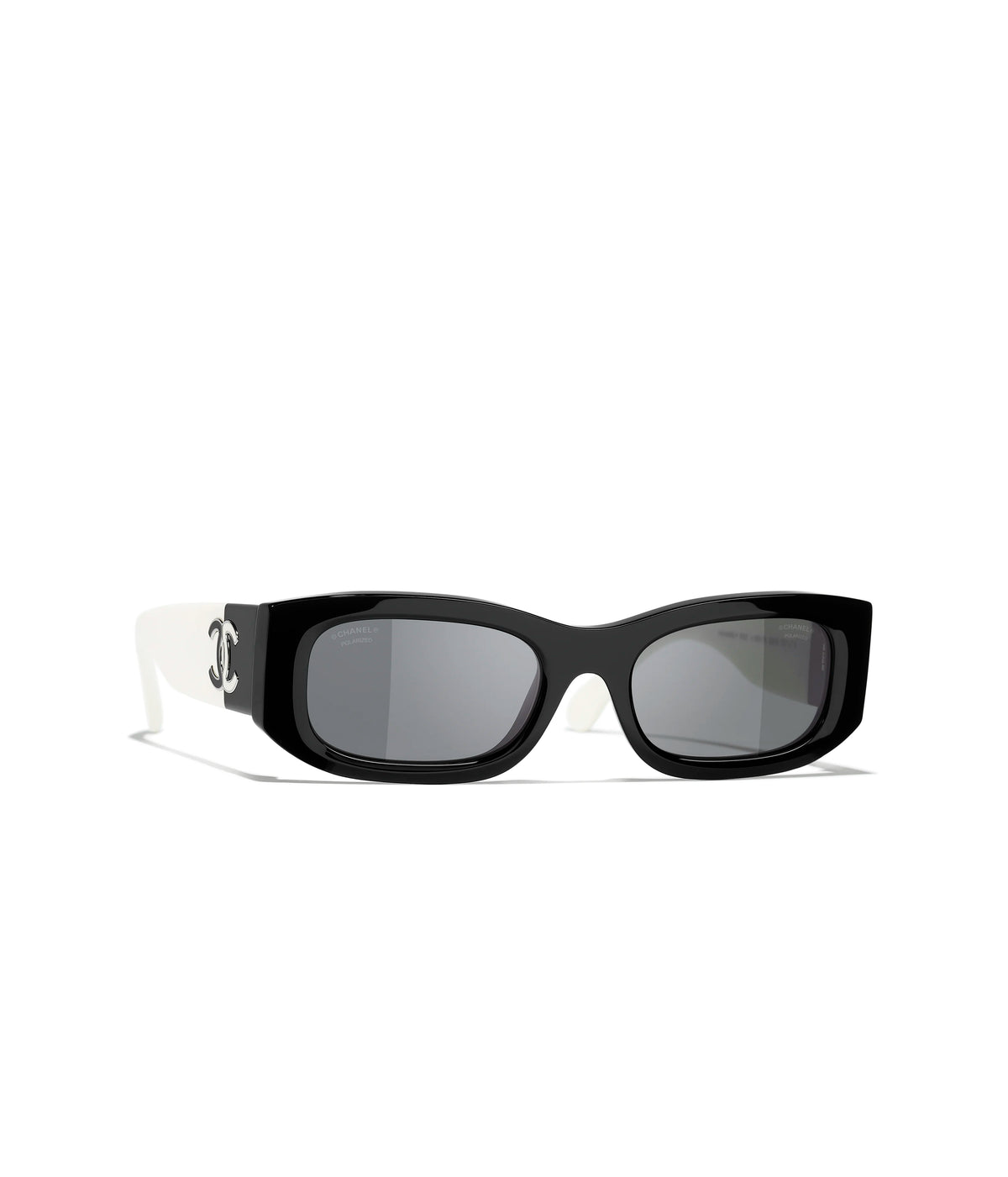 Chanel Rectangle Sunglasses Black/White w. Polarized Gray Lens. CH5525