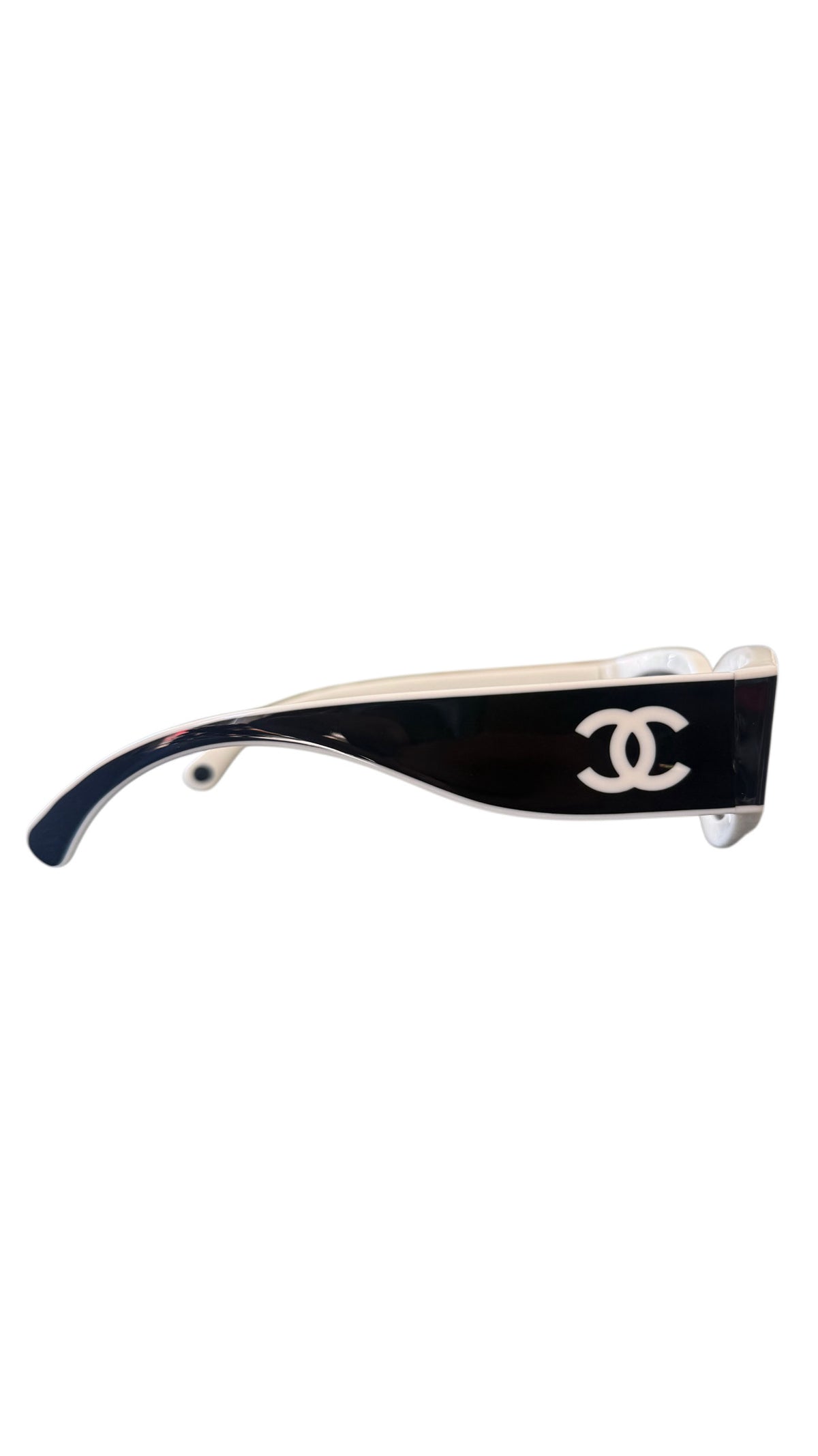 Chanel CH6056 54mm Cat Eye Sunglasses in Black and White With Grey Lenses