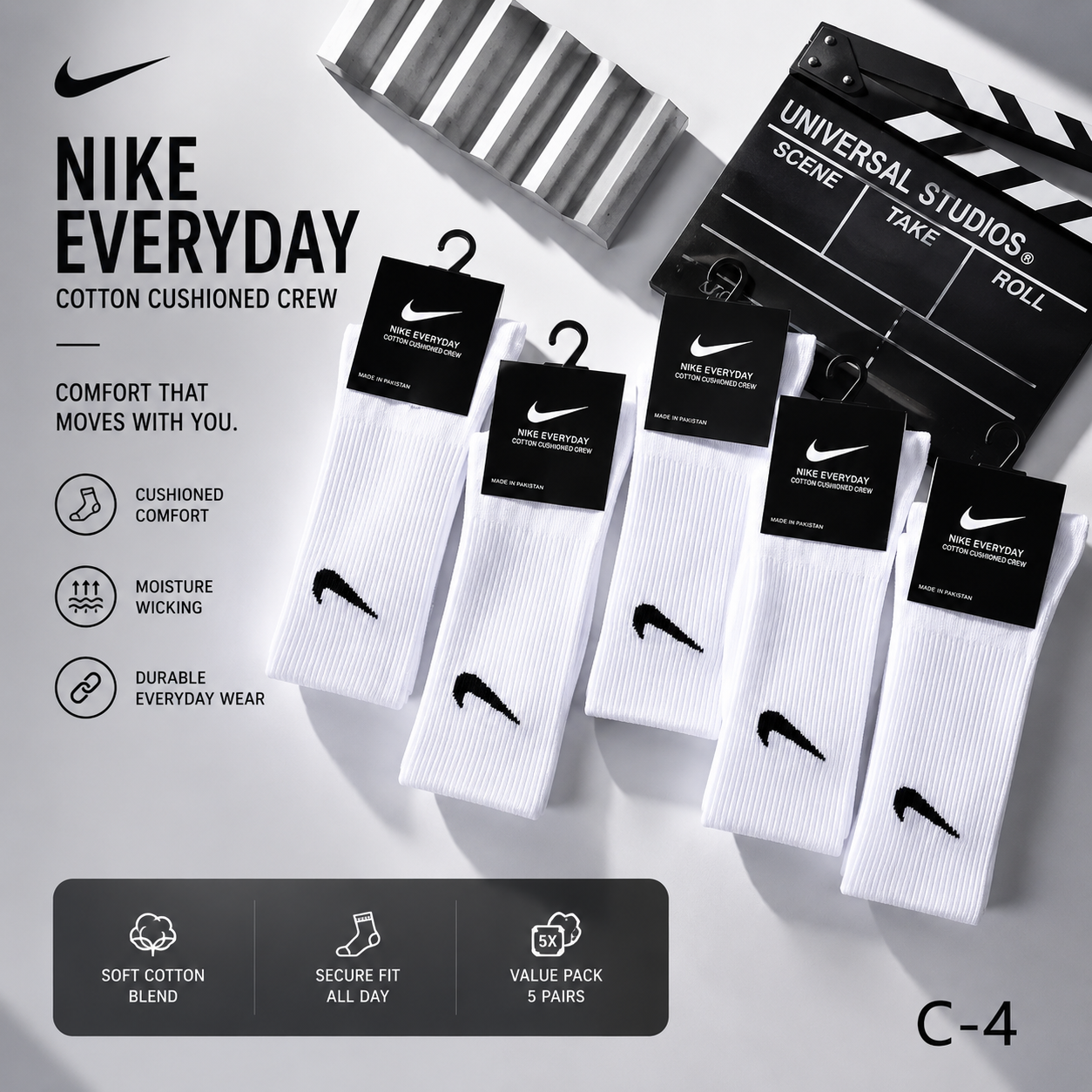 10 Pairs Nike White Crew Socks Everyday Cushioned Sports Gym Cotton Unisex