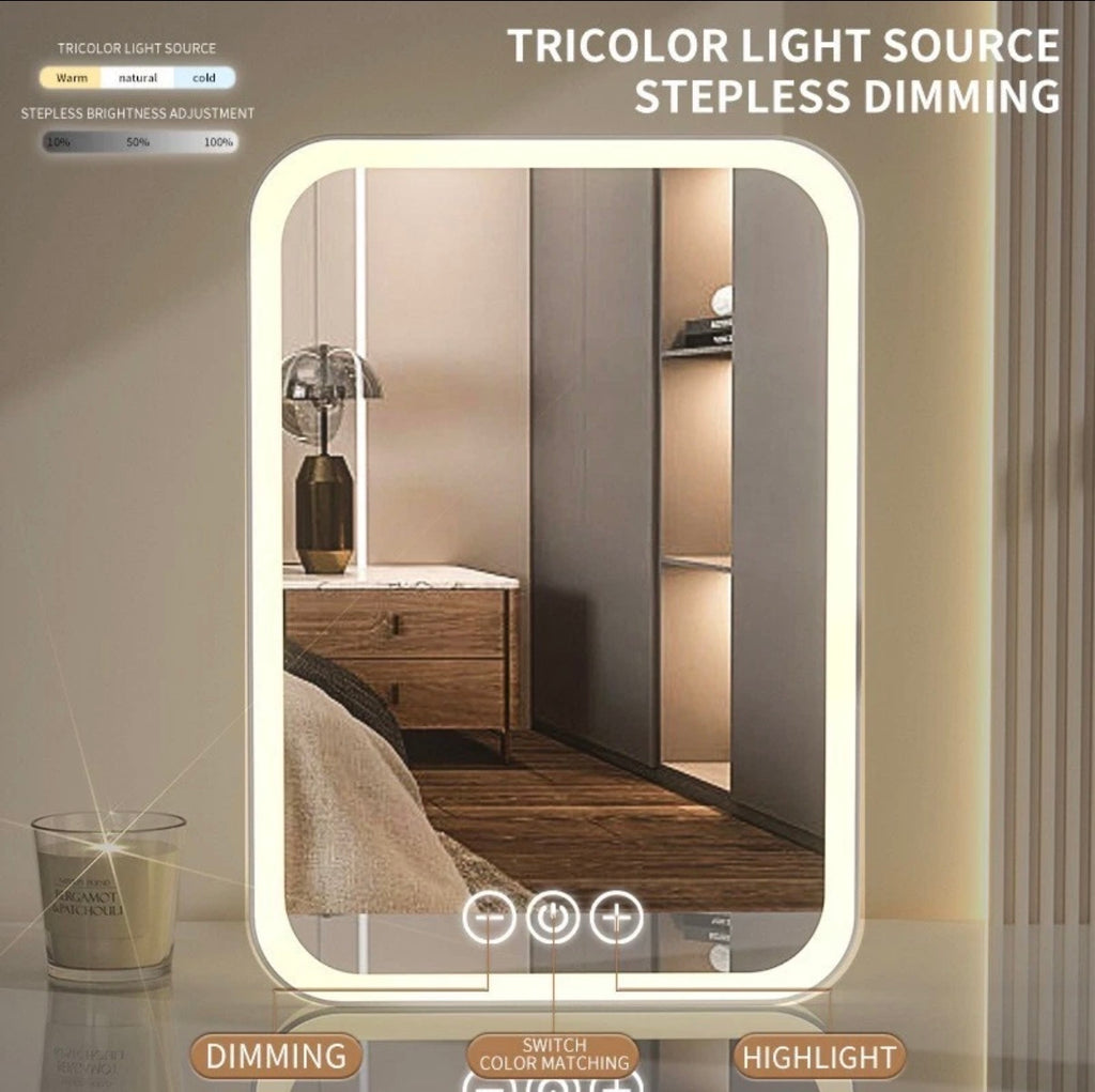 Rechargeable LED Makeup Mirror, 3 Color light, Touch Screen for Travel, Cosmeic