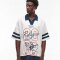 True Religion oversized contrast collar detail motif sports top in cream ⚫️☑️