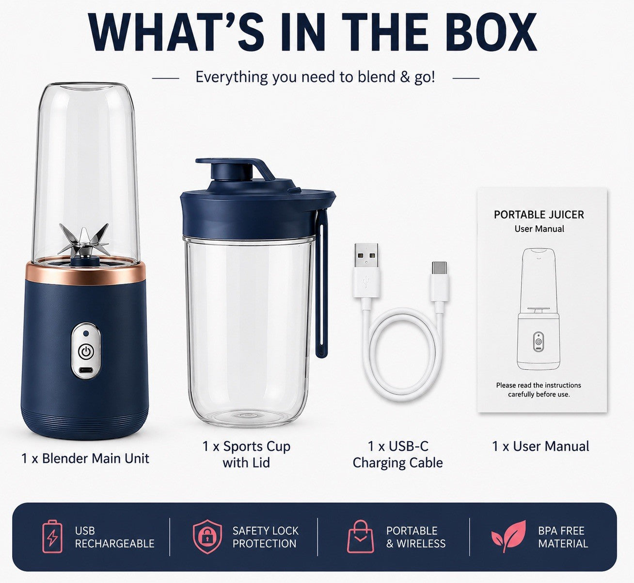 Portable Blender USB Rechargeable Smoothie Maker Juicer Bottle - New 🏴