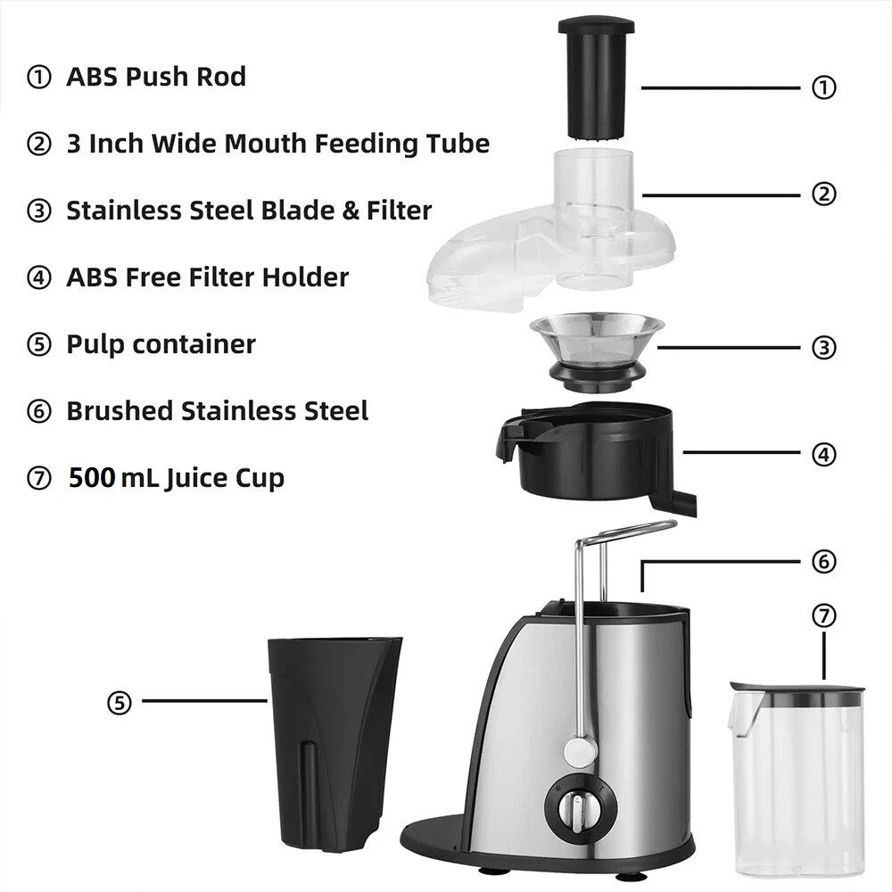 800W Juicer Machine Whole Fruit Vegetable Large Juice Extractor Stainless Steel - New 🏴