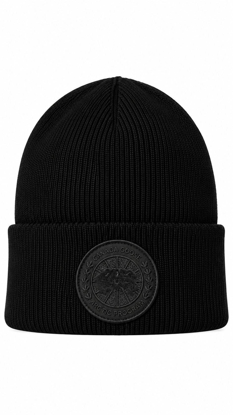 Canada Goose Men's Plain Wool Disc Toque Beanie Black Badge