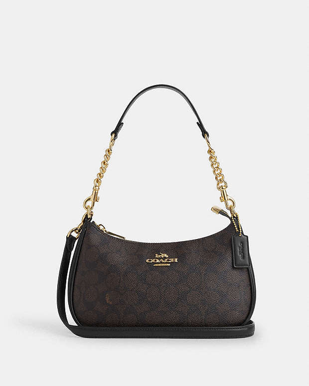 Teri Shoulder Bag In Signature Canvas Walnut / Black