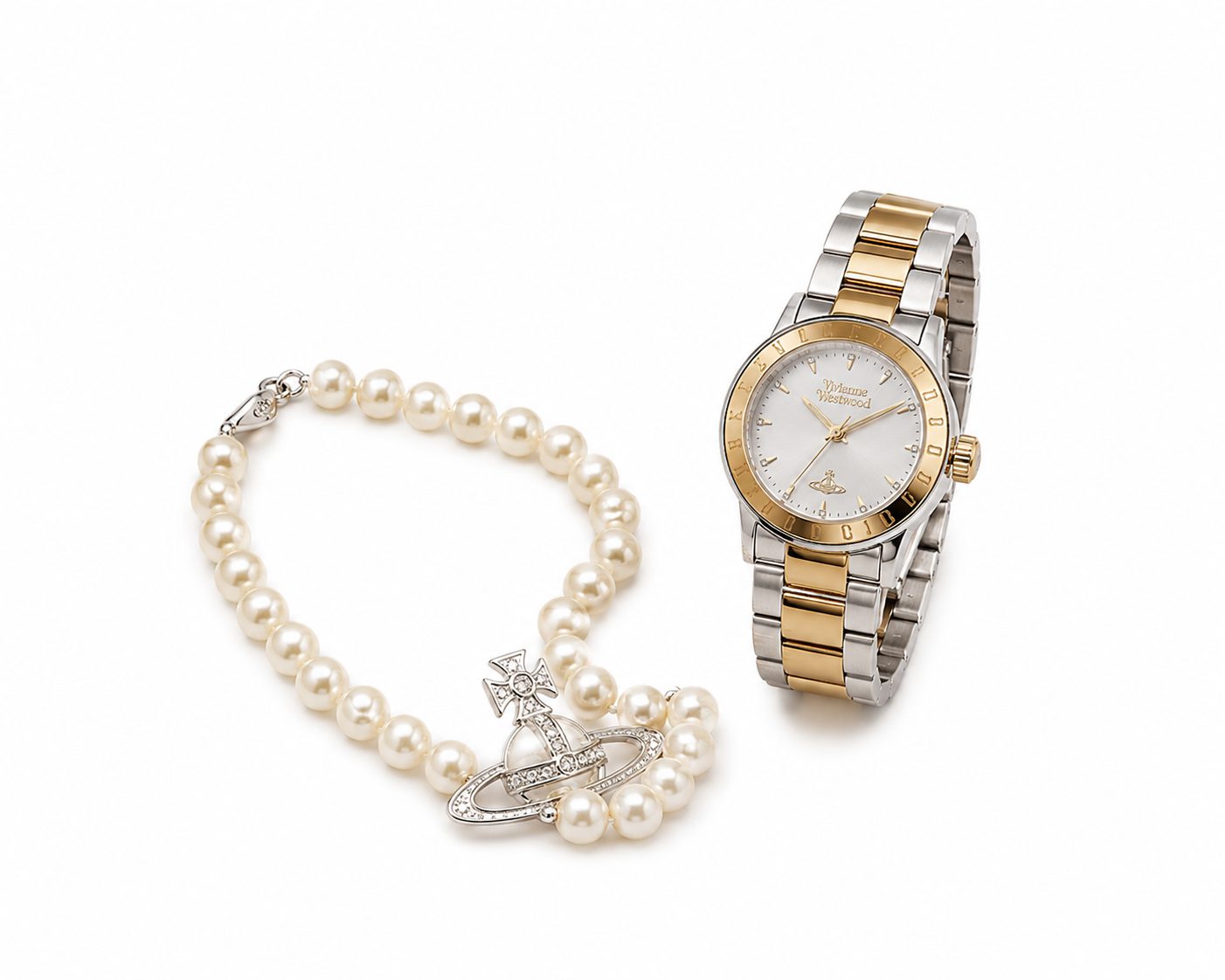 Vivienne Westwood Pearl choker + Mother Orb Watch